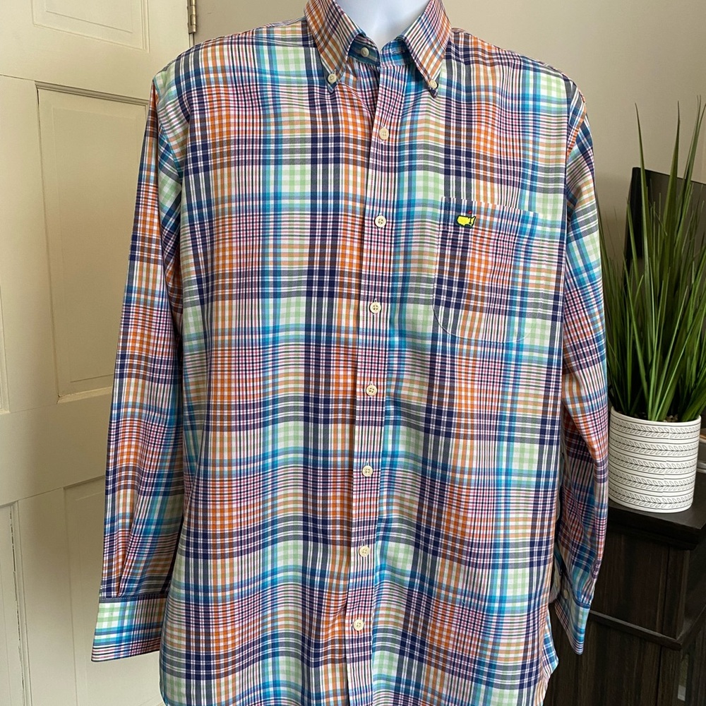 Master’s brand designed by Peter Millar Blue and Orange Plaid Shirt